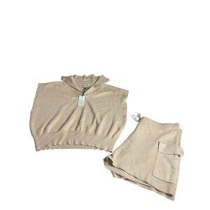 New with tags Pink Rose Beige Ribbed Knit Top & Shorts Lounge Set XL comfort